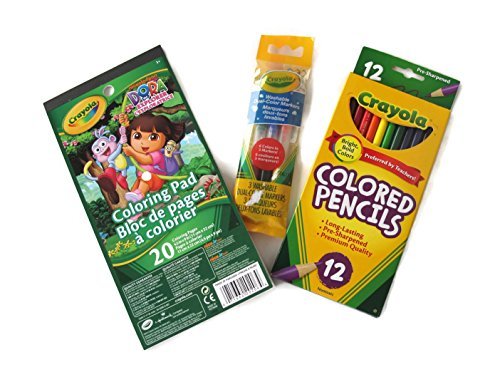 Crayola Coloring Pad Bundle of 3 Incudes Dora the Explorer Drawing Pad, 12 Pre Sharpened Crayola Pencils, and 3 Washable Dual Color Markers thumbnail