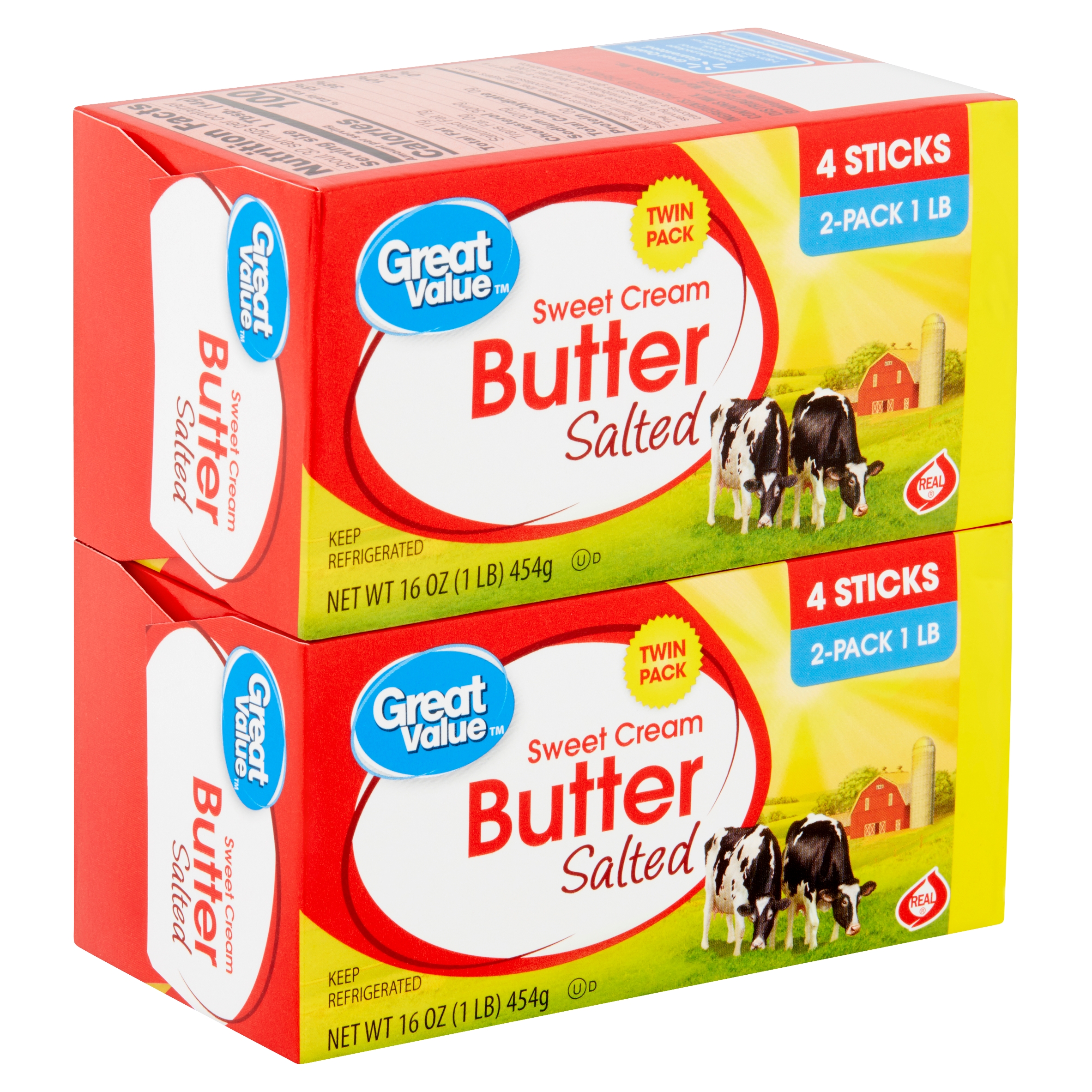 Great Value Sweet Cream Salted Butter Twin Pack, 16 Oz, 2 Count Image