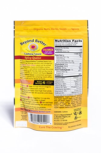 BEYOND BETTER, CASHEW SAUCE & DIP MIX, SPICY QUESO, SPICY QUESO