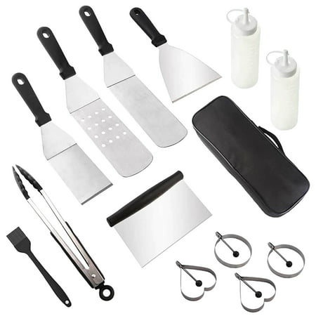 Buodes Grill Pans for Stove Tops Outdoor BBQ Set Stainless Steel Cooking Shovel BBQ Tools 14-Piece Teppanyaki BBQ Grill Frying Shovel Set