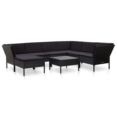 VidaXL 8 Piece Garden Lounge Set with Cushions Poly Rattan Black  48953