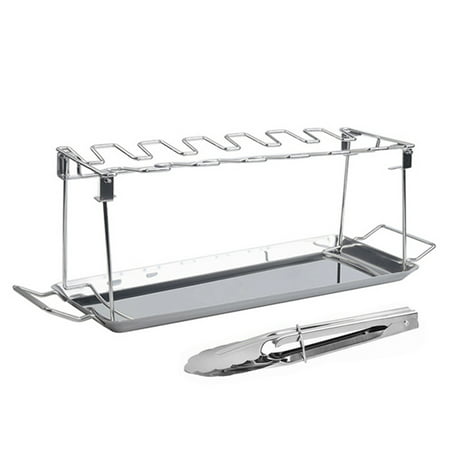 Buodes Stainless Steel Chicken Wing Leg Rack Grill Holder with Drip Pan for BBQ