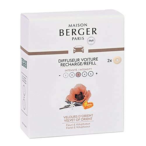 Set of 2 Ceramic Pods for Refillable Car Air Freshener Vent Clip Diffuser - 4/6 Weeks Diffusion Time - Maison Berger Fragrance and Scent - Velvet of O