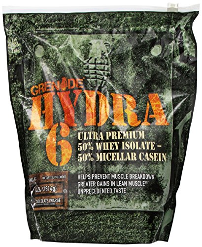 Grenade Hydra 6, 50% Whey Isolate and 50% Casein. the World's First Ultra Premium Slow/Fast Protein Blend, Chocolate Charge, 4 Pound