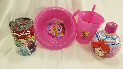 Lunch W/ Disney Princess' Gift Set Pink Straw Bowl and Cup Flavored Water & Cambelles Chicken Noodle Soup Bundle