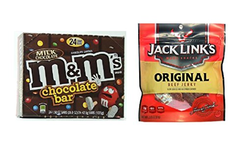M&m Milk Chocolate Bar 24/1.5oz and Jack Link Beef Jerky Original - Bag 2.85oz