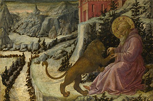 Oil Painting 'Fra Filippo Lippi, Workshop - Saint Jerome, the Lion - Predella Panel,1455-60' 8 X 12 Inch / 20 X 31 Cm , on High Definition HD Canvas P