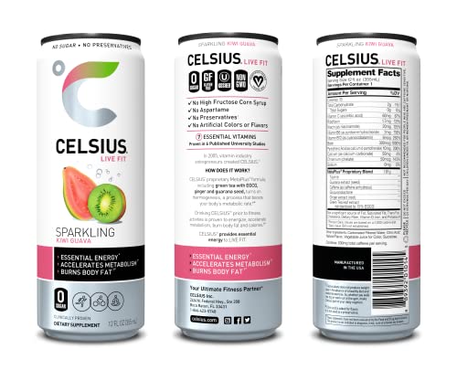 CELSIUS Essential Energy Drink 12 Fl Oz, Sparkling Kiwi Guava (Pack of 24) thumbnail