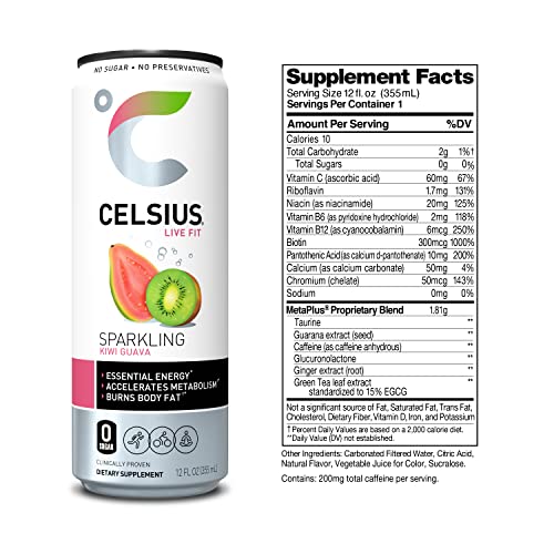 CELSIUS Essential Energy Drink 12 Fl Oz, Sparkling Kiwi Guava (Pack of 24) thumbnail