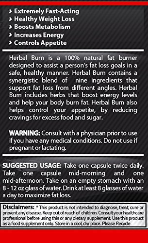 Pure Nutrition USA Herbal Burn 100% All Natural Fat Burner Best Weight Loss Management Stimulation Appetite Control Suppressant Sports Dietary Supplem thumbnail