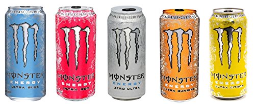 Monster Energy Ultra Variety Bundle of Fifteen 16 Oz Cans: 3 Ultra Red, 3 Ultra Zero, 3 Ultra Blue, 3 Ultra Sunrise, 3 Ultra Citron