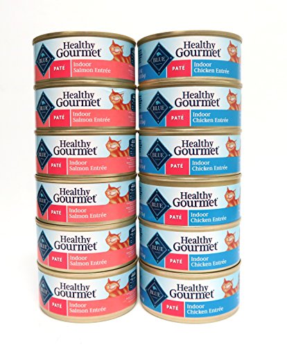 Blue Buffalo Healthy Gourmet Indoor Wet Cat Food Variety Pack - 2 Flavors (Chicken Entree and Salmon Entree) - 12 Total Cans (5.5 Oz Each)
