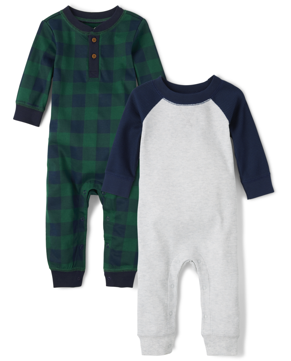 The Children's Place Baby Boys Buffalo Plaid Thermal Romper 2-Pack in Blue | Size 9-12 M | 100% Cotton Jersey