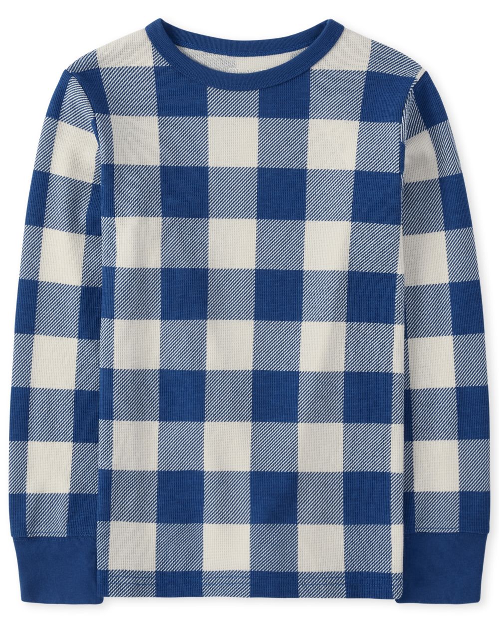 The Children's Place Boys Buffalo Plaid Thermal Top in Blue | Size Small (5/6) | Cotton/Polyester