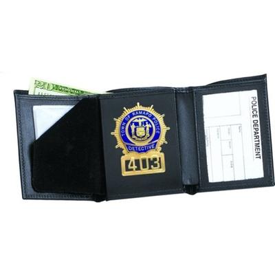 Strong Leather Tri-fold Badge Wallet - Dress, Black - 79800-4962
