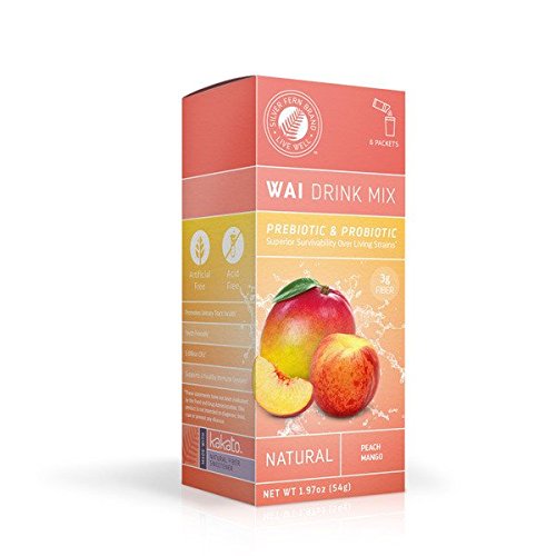 Wai Powdered Drink Mix: Peach Mango - 1 Box of 6 Single Serve Packets - Probiotic Flavored Water Enhancer Powder - Natural, No Added Sugar, Artificial