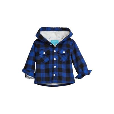 Denim Bay Kids' Buffalo Check Fleece Lined Cotton Flannel Hoodie Jacket in Blue at Nordstrom, Size 6
