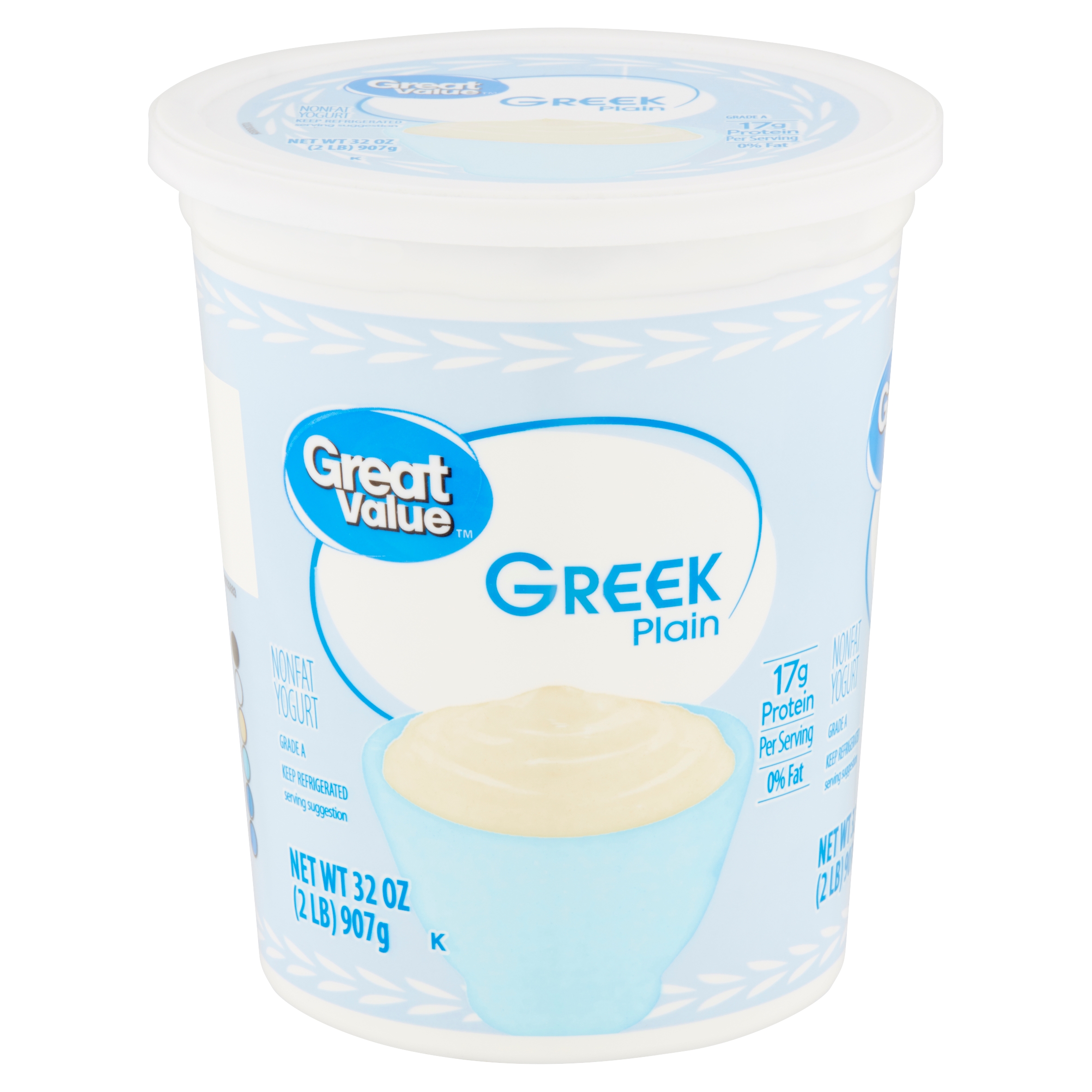 Great Value Greek Plain Nonfat Yogurt, 32 Oz Image