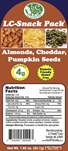 Almond, Cheddar & Pumpkin Seed Snack Pack (6 Pack) - LC Foods - Low Carb - All Natural - Paleo - Gluten Free - No Sugar - Diabetic Friendly - 1.85 Oz Each