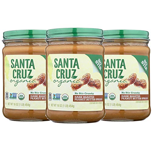 Santa Cruz Organic Dark Roasted No Stir Crunchy Peanut Butter, 16 Ounces (Pack of 3)