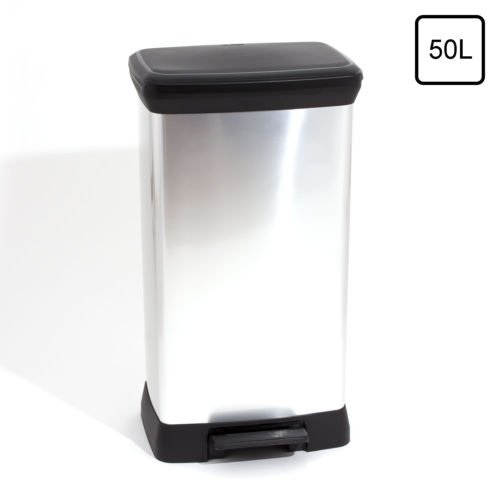 Curver 50 Litre Metal Effect Pedal Deco Bin, Silver