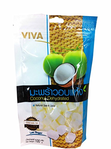 4 Packs of Coconut Dehydrated, Natural Sweet Juicy. Premium Delicious Fruit Snack by Viva.(100 G/ Pack)