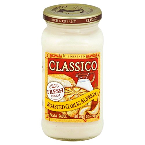 Classico Roasted Garlic Alfredo Pasta Sauce 15 OZ (Pack of 10) + (6 Pack of M&M Milk Chocolate 1.69oz)