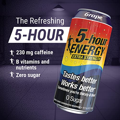 5-hour ENERGY Extra Strength Energy Drink | Grape Flavor | 16 Oz. Cans | 12 Count | Sugar-Free & Zero Calories | Vitamins & Amino Acids | Contains Car thumbnail