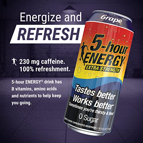 5-hour ENERGY Extra Strength Energy Drink | Grape Flavor | 16 Oz. Cans | 12 Count | Sugar-Free & Zero Calories | Vitamins & Amino Acids | Contains Car thumbnail