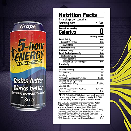 5-hour ENERGY Extra Strength Energy Drink | Grape Flavor | 16 Oz. Cans | 12 Count | Sugar-Free & Zero Calories | Vitamins & Amino Acids | Contains Car thumbnail
