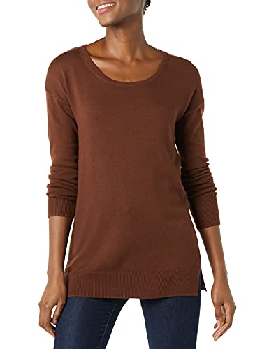 Amazon Essentials Women's Lightweight Long-Sleeve V-Neck Tunic Sweater (Available in Plus Size), Brown, Medium