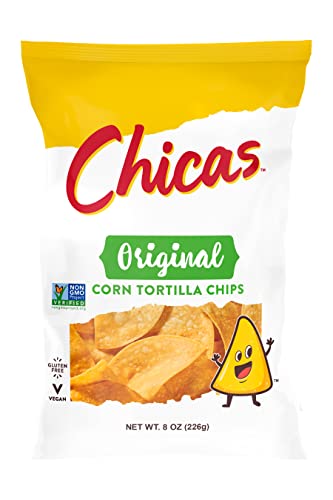 Chicas Original Corn Tortilla Chips, Seasoned with Sea Salt & Hint of Bright Citrus, No Cholesterol or Trans Fat, Gluten Free & Vegan, 8-Ounce Bag (Pa