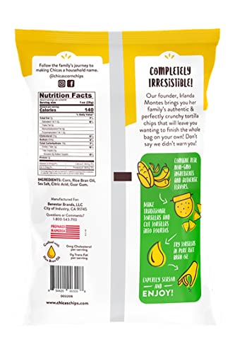Chicas Original Corn Tortilla Chips, Seasoned with Sea Salt & Hint of Bright Citrus, No Cholesterol or Trans Fat, Gluten Free & Vegan, 8-Ounce Bag (Pa thumbnail