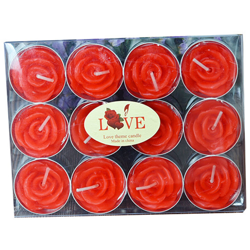 Bougies a the Parfumees a La Rose 12 Paquets 2 Heures De Duree De Combustion Ensemble De Bougies En Forme De Rose Tres Parfumees, Rouge - Rouge