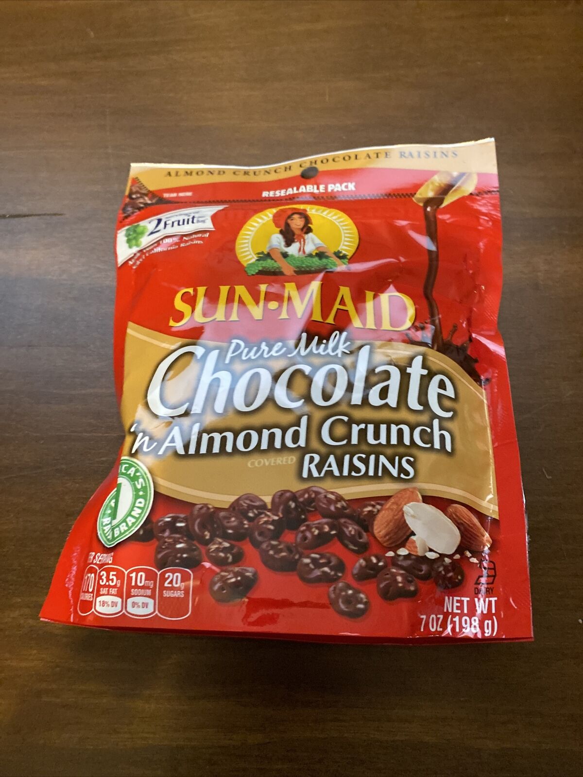1 Sun Maid Pure Milk Chocolate and Almond Crunch  Raisins  Candy 7 Oz