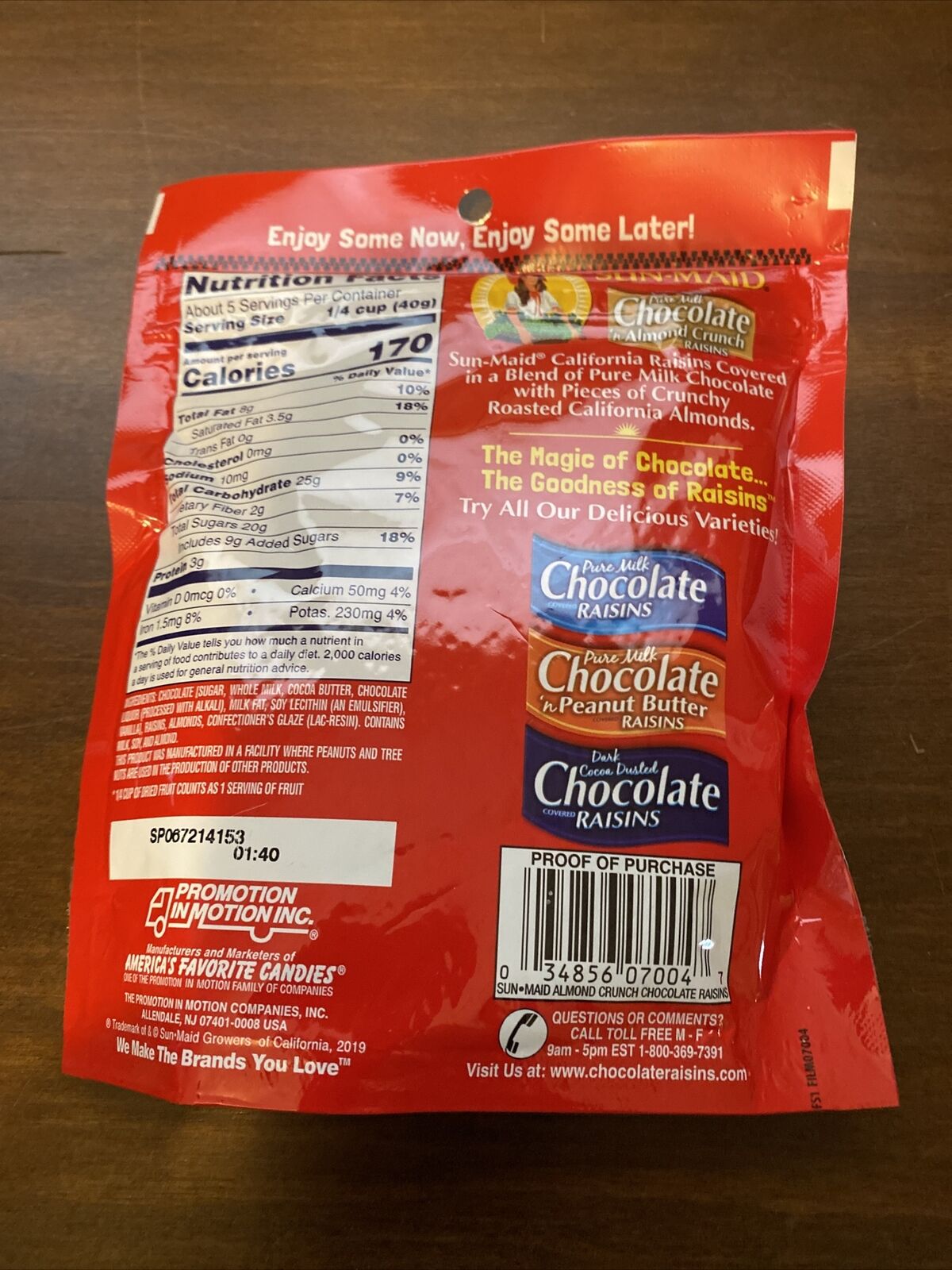 1 Sun Maid Pure Milk Chocolate and Almond Crunch  Raisins  Candy 7 Oz thumbnail