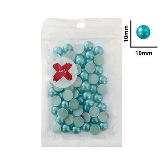 Meia Pérola ABS Pedra Decorativa 10mm Azul Perolado