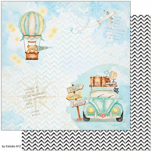 Papel Para ScrapDecor SD-1136 Kit Viagem Fusca Balão, Urso, Avião