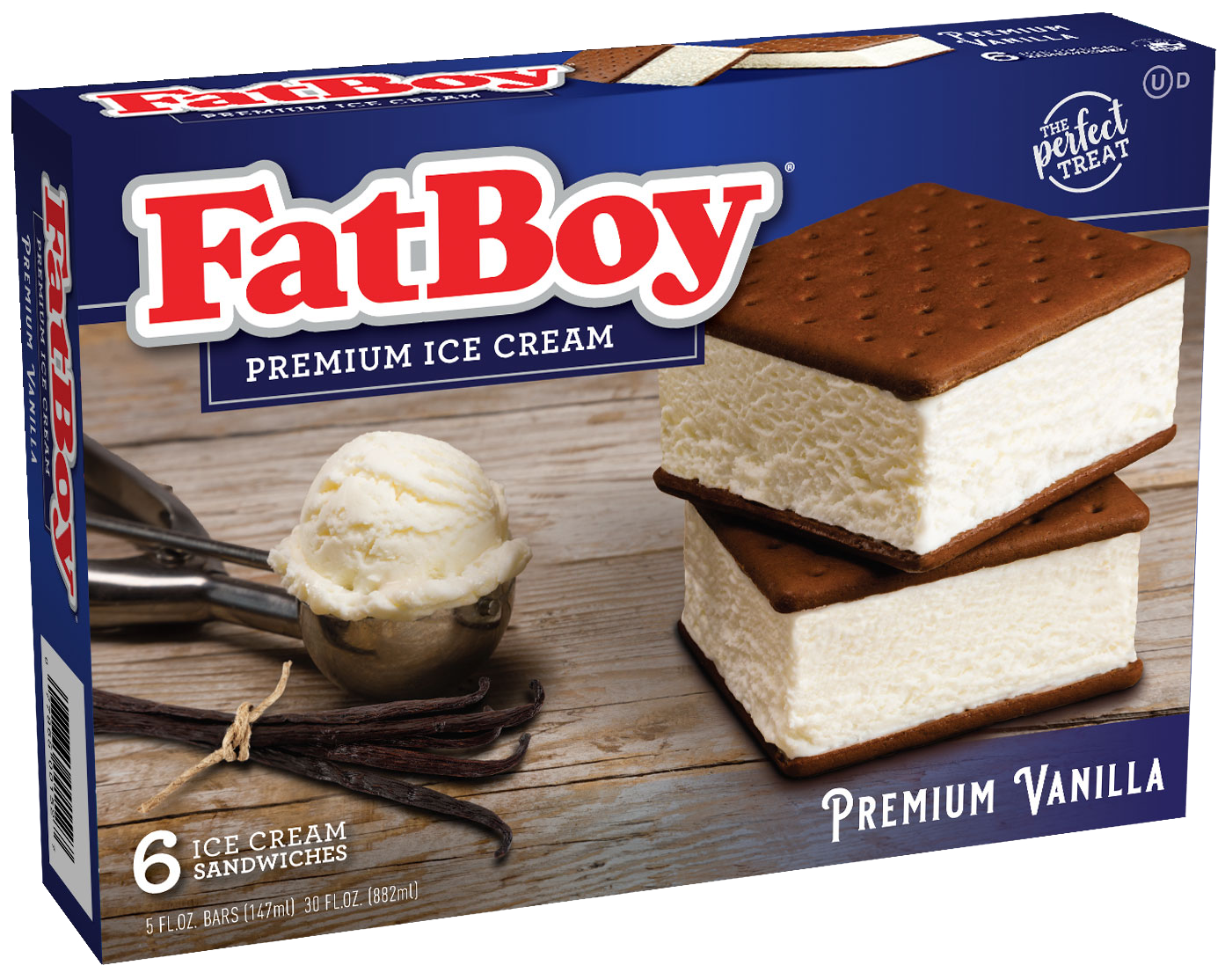 FatBoy Ice Cream Sandwich - Premium Vanilla, 6 Ea