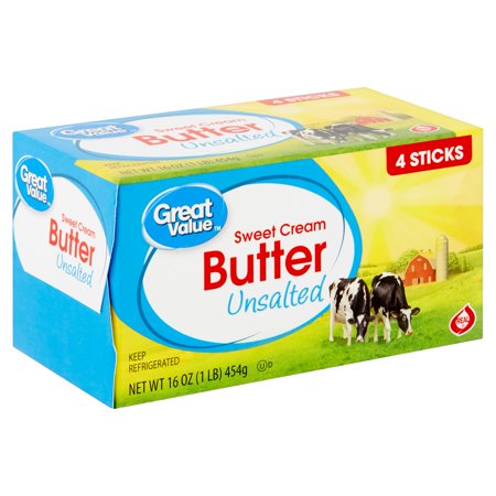 Great Value Sweet Cream Unsalted Butter, 4 Count, 16 Oz Image