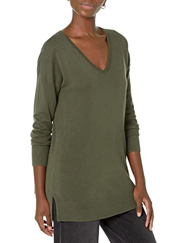 Amazon Essentials Women's Lightweight Long-Sleeve V-Neck Tunic Sweater (Available in Plus Size), Olive, Medium