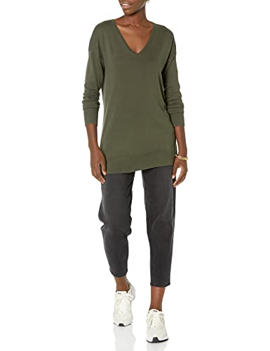 Amazon Essentials Women's Lightweight Long-Sleeve V-Neck Tunic Sweater (Available in Plus Size), Olive, Medium thumbnail