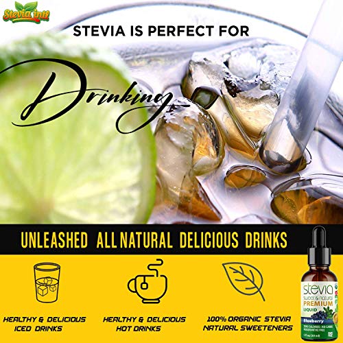 Blueberry Premium Quality Stevia Drops | Organic Liquid Stevia | Best Sugar Substitute | 100% Pure Extract | All Naturally Sweet | Non-Bitter, 0 Calor thumbnail