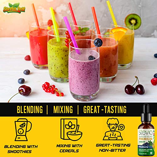 Blueberry Premium Quality Stevia Drops | Organic Liquid Stevia | Best Sugar Substitute | 100% Pure Extract | All Naturally Sweet | Non-Bitter, 0 Calor thumbnail