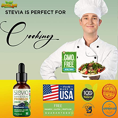 Blueberry Premium Quality Stevia Drops | Organic Liquid Stevia | Best Sugar Substitute | 100% Pure Extract | All Naturally Sweet | Non-Bitter, 0 Calor thumbnail