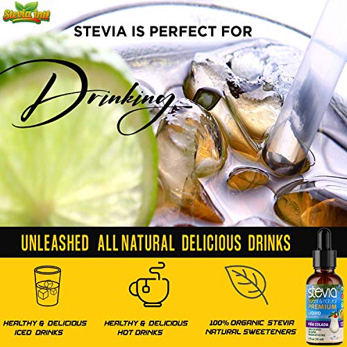 Pina Colada Premium Stevia Drops. Organic Liquid Stevia, Best Sugar Substitute, 100% Pure Extract, Natural Sweet, Great-Tasting, Non-Bitter, 0 Calorie thumbnail