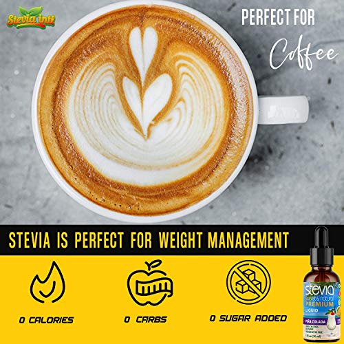 Pina Colada Premium Stevia Drops. Organic Liquid Stevia, Best Sugar Substitute, 100% Pure Extract, Natural Sweet, Great-Tasting, Non-Bitter, 0 Calorie thumbnail
