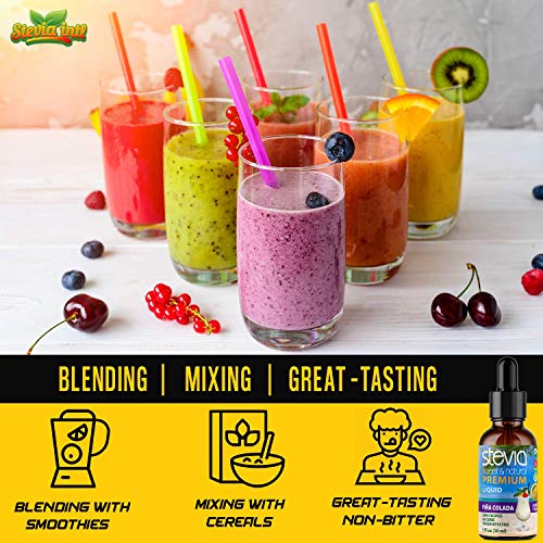 Pina Colada Premium Stevia Drops. Organic Liquid Stevia, Best Sugar Substitute, 100% Pure Extract, Natural Sweet, Great-Tasting, Non-Bitter, 0 Calorie thumbnail