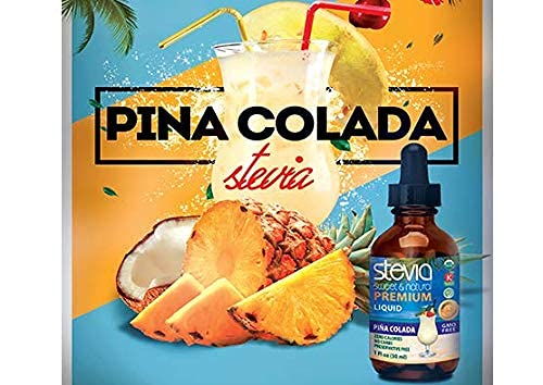Pina Colada Premium Stevia Drops. Organic Liquid Stevia, Best Sugar Substitute, 100% Pure Extract, Natural Sweet, Great-Tasting, Non-Bitter, 0 Calorie thumbnail