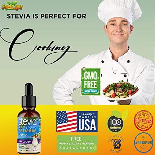 Pina Colada Premium Stevia Drops. Organic Liquid Stevia, Best Sugar Substitute, 100% Pure Extract, Natural Sweet, Great-Tasting, Non-Bitter, 0 Calorie thumbnail